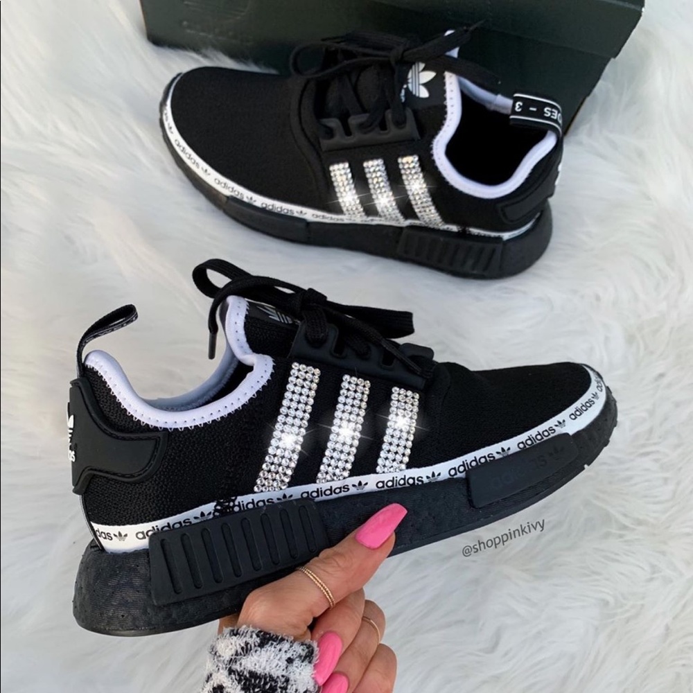 Black Swarovski Adidas NMD Runner Casual Shoes 6.5